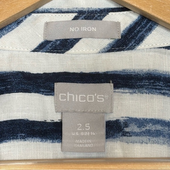 Chico's No Iron Striped Button-Up Linen Shirt-Blue/White-Women Size 2.5/US 14 - Picture 3 of 5